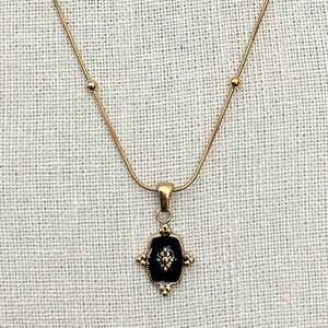 Black Signet Necklace with Spaced Bead Chain